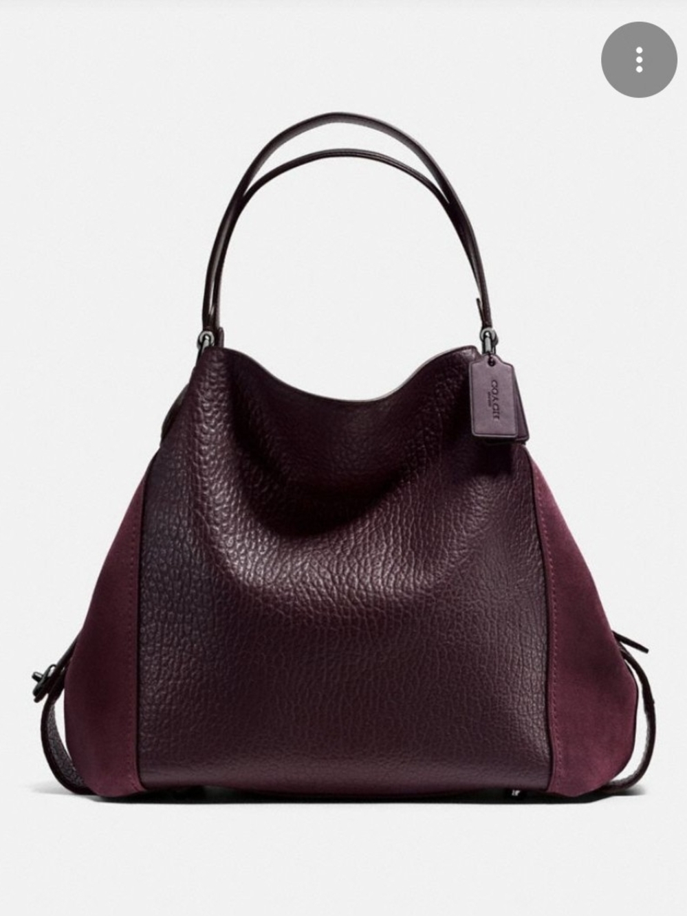 Coach Edie 42 Pebbled Leather Suede Chocolate Brown Maple Shoulder Bag Purse